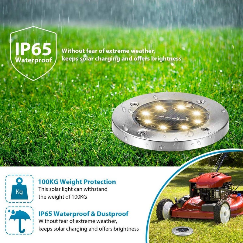 Aogist Solar Ground Lights - 12 Pack, 8 LED, Waterproof Outdoor Disk Lights for Pathway, Yard, Walkway, Patio, Lawn Path (Warm White) - Image 3
